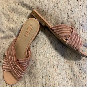 Pink Satin Crossover Slide Sandals